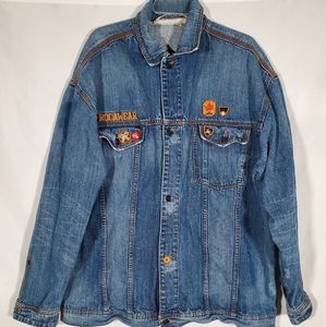 ROCAWEAR URBAN 90's HIP HOP EMBROIDERED PATCH DISTRESSED DENIM JEAN JACKET